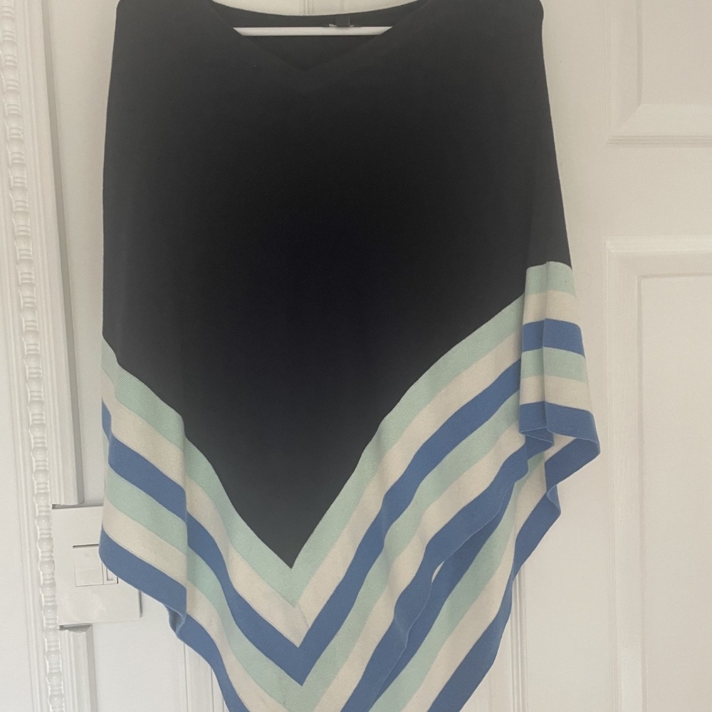 Talbots Navy, White and Light Blue Poncho